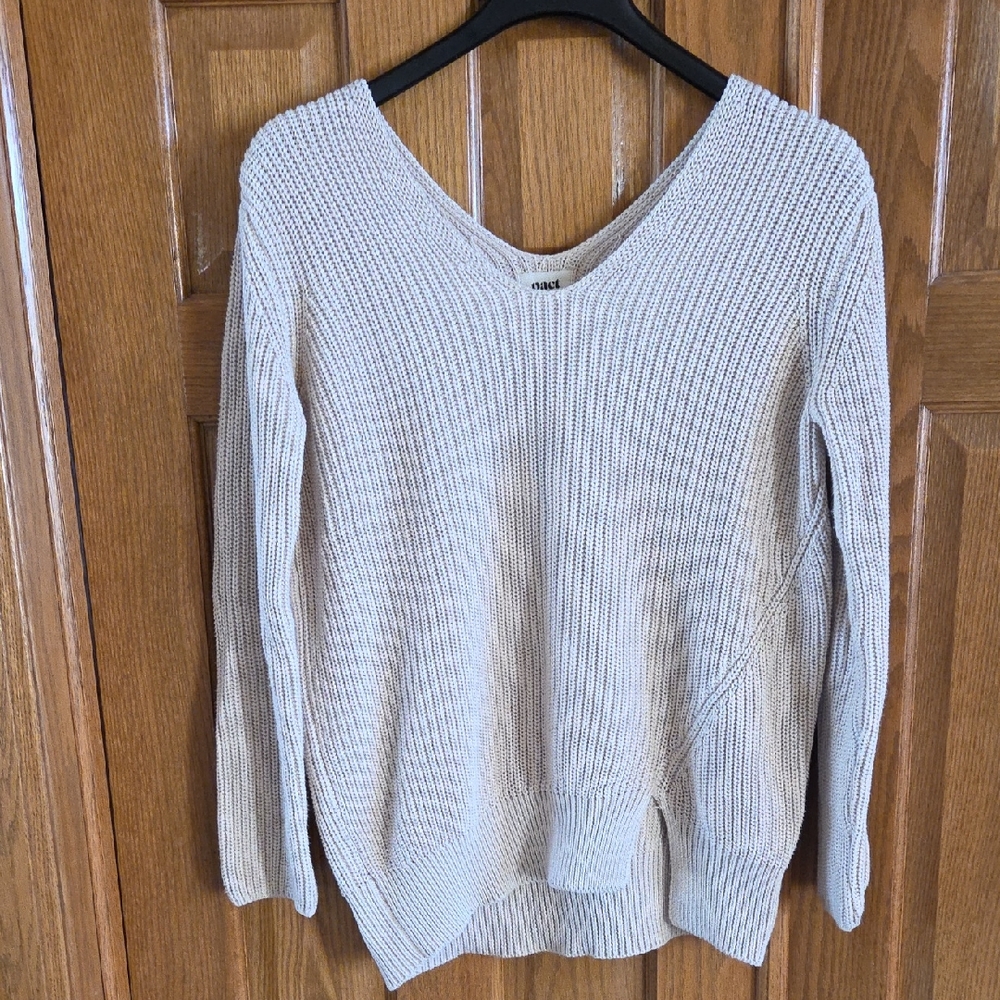 Pact Women's Cream V-Neck Ribbed Knit Sweater Small Organic Cotton